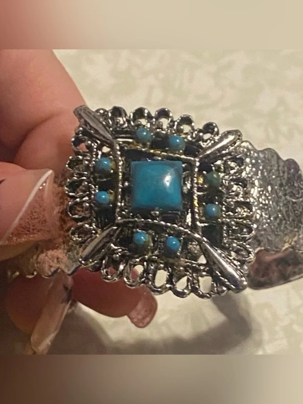 Silver Tone Faux Turquoise Cuff Bracelet #6390